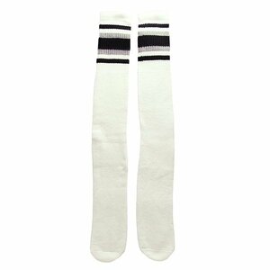 SkaterSocks ロングソックス 靴下 ソックス スケボー Over the knee White tube socks with Black-Grey stripes style 4 (30インチ)