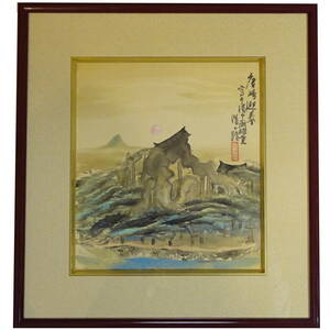 Art hand Auction Guaranteed authentic, Koichi Kondo, Karasaki Greeting Spring Shikishi, ink and color painting, silk, colored, master of ink and color, member of the Japan Art Academy Exhibition, member of the Nitten Exhibition, Painting, Japanese painting, Landscape, Wind and moon