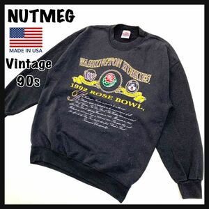 【超希少】USA製 90s NUTMEG ROSE BOWL 1992 ローズボウル プリント スウェット Washington Huskies vs Michigan Wolverines