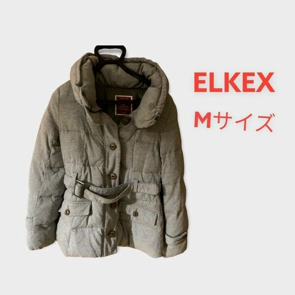 良品 ELKEX ベルト付き レディース ダウンジャケット グレー Mサイズ