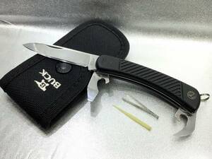 【リフレッシュ・刃部 再研磨済】IC.CUT OUTDOORS MIND 多機能 多徳 フォールディング ナイフ、全長約170mm、バック BUCK ナイロンケース付