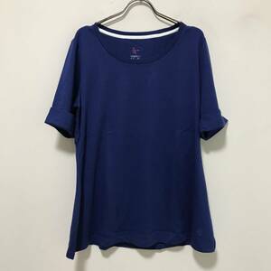  Ｑ３７５８ Isaac Mizrahi Live ５分袖Tシャツ Aライン ワンポイント ブルー LL ネコポス可