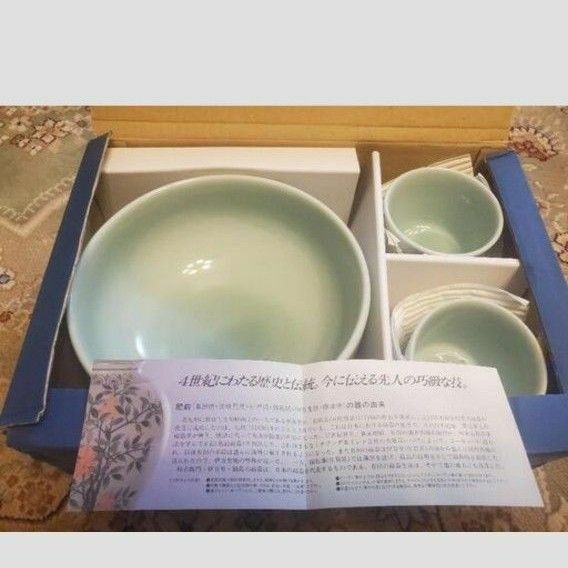 新品　有田焼　青磁　煮物鉢　電子レンジOK　夫婦蕎麦猪口セット　食器