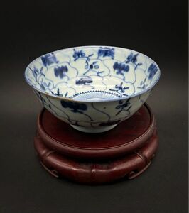 中国美術 古玩 骨董品 清代 雲紋樣青華染付 碗 磁器