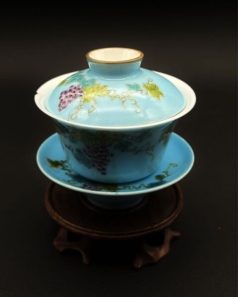 中国美術 葡萄紋樣 蓋碗 古玩 慎德堂製 茶道具