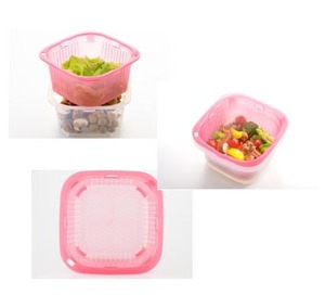 レンジ・食洗機・乾燥機・冷凍OK角型ボウル＆ザル　ピンク 4組
