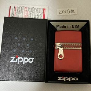 ZIPPOライター ジッパーイオンレッド　メタル　両面　　未使用　極美品　箱付き　2018年製