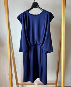 【極美品・洗える】バックスリットドレープジャージー ドレス ブルー　ワンピース　any SiS Mサイズ