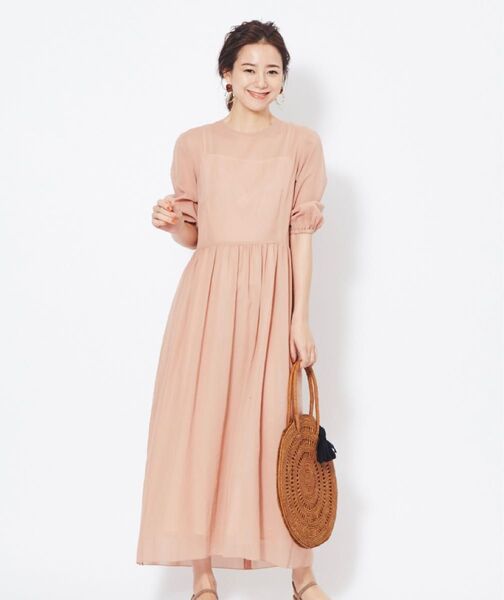 ルージュヴィフ Rouge vif コットンオーガンジーワンピース ピンク ベージュ