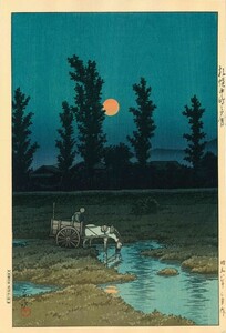 ５作品(No7)川瀬巴水　①札幌中島の夕月②奥入瀬の秋③弘前最勝院④松島五大堂の雪 ⑤尼崎大物　和紙仕上げお渡し