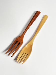 * new goods wooden cutlery Fork 2 pcs set simple natural kitchen interior Brown tea small articles stylish Tu013123