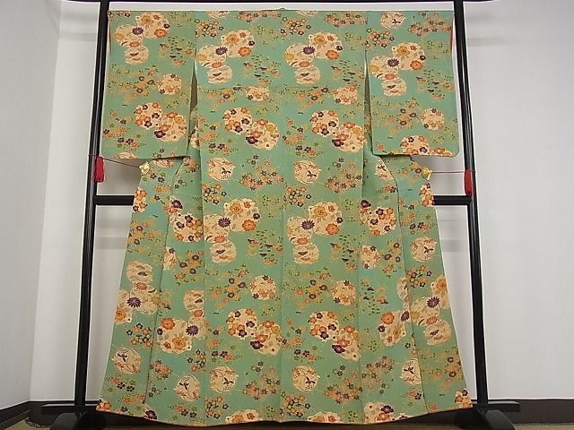 直販値下 【未仕立て品☆】正絹 反物 京友禅 小紋 ベージュ系 秋草