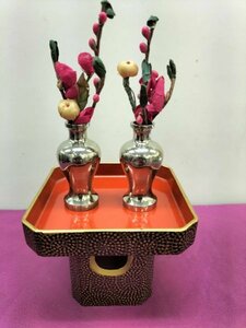 ひな祭り　雛道具　三宝(木製)と桃の花一対　中古　60サイズ