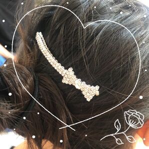ラインストーン キラキラ リボン ヘアコーム 夜会巻き