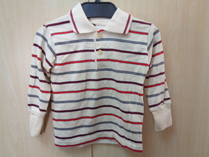 261◆70s USA製 Health-tex ボーダー長袖ポロシャツ◆ヘルステックス 3T 子供服 アイボリー系 トップス ゆうパケット送料360円 5B