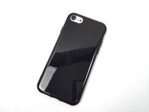 iPhone 7/8用 光沢 シンプルケース ソフトカバー ネックストラップ対応 TPU ブラック