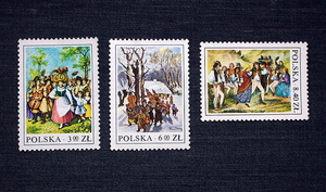 ポーランド切手　民間伝承　３種未使用　1977年