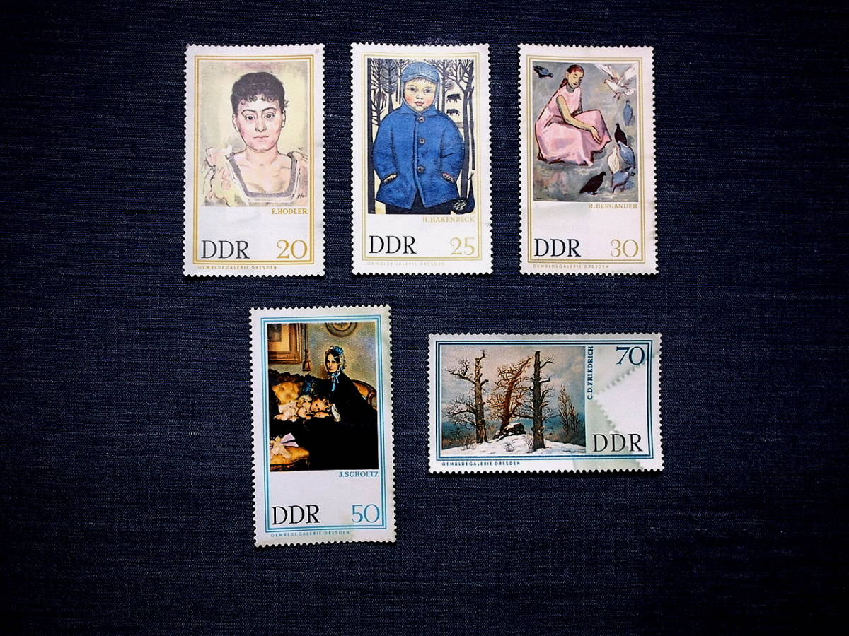 東ドイツ切手 絵画･5種未使用 1967年, アンティーク, コレクション, 切手, はがき, ヨーロッパ