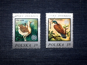 ポーランド切手　鳥・２種消印　1977年