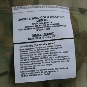 【米軍実物】ECWCS LEVEL4 Wind Jacket US ARMY GENⅢ ウインドジャケット  Multi Cam/OCP サイズS/S〈軍放出品〉の画像5
