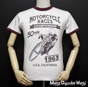 トリム Tシャツ M 半袖 メンズ バイク MVRX ブランド MOTORCYCLE RACE モデル 白 ホワイト バーガンディ