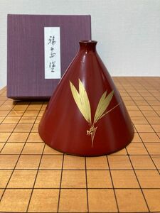 輪島塗 花器朱塗　榎木啓作 蜻蛉 円錐型　天然木漆塗り高10cm直径13cm