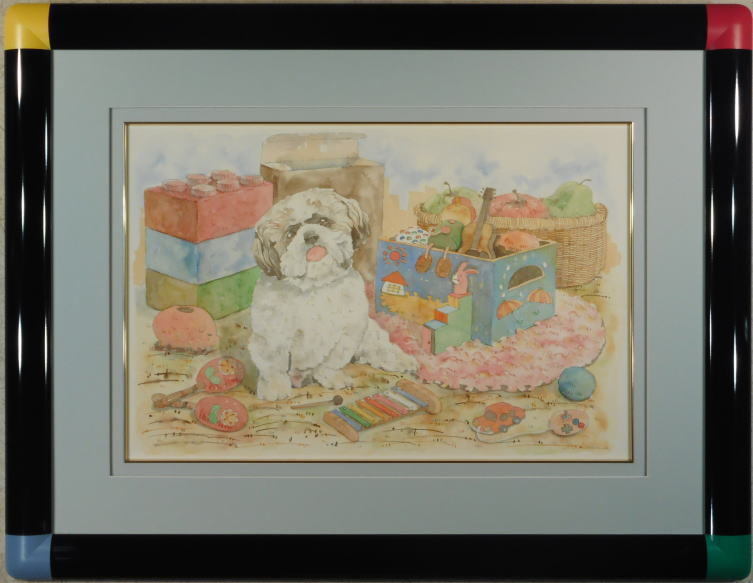 Tomoya Shinkai Juguemos juntos (Shih Tzu), cuadro, acuarela, pintura de naturaleza muerta