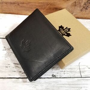 財布[アウトレット 牛革 メンズ 二つ折り財布(ブラック) ZZNICK Leather 1885-1] 箱入り ファスナ収納あり パスケースあり