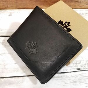 財布[アウトレット 牛革 メンズ 二つ折り財布(ブラック) ZZNICK Leather 1885-2] 箱入り ファスナ収納あり パスケースあり