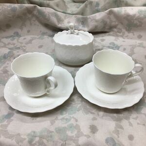 ナルミ NARUMI Bone China シルキーホワイト カップ&ソーサー２客 シュガーポット セット USED 