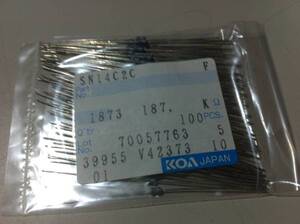 KOA SN14C2C 1/4w　187KΩ F ±1％ 100本1袋 (6)