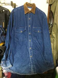 2302OLDオールド90'sアーサーズビーイングArthur's Being襟コーデュロイCORDSクレリック風デニムDENIMシャツSダンガリーFIELDハンティング