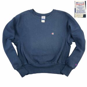 美品 90s Champion チャンピオンリバースウィーブ 三枚タグ 刺繍タグ後期 移行期 スウェット サイズS レディース向き ネイビー 古着 230221