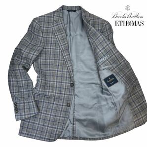 極美品 Brooks Brothers×E.THOMAS 2Bテーラードジャケット サイズ36R/S-M相当 ブルー グレー チェック柄 最高級品 REGENT シルク混 230308の画像1