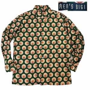  ultimate beautiful goods 90s Men's BIGI men's Bigi old clothes long sleeve shirt size 3/L green Medama total pattern vintage 1994FW rare rare hard-to-find human body eye lamp 230329