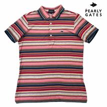 人気 PEARLY GATES パーリーゲイツ ポロシャツ サイズ4/M マルチカラー ゲームシャツ GOLF ゴルフウェア 胸ロゴ ボーダー 日本製 230356_画像1