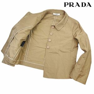  превосходный товар PRADA Prada 4B шелк жакет размер 40/L( женский ) Brown бренд Logo печать точка рисунок шелк 100% высший класс товар весна лето 230369