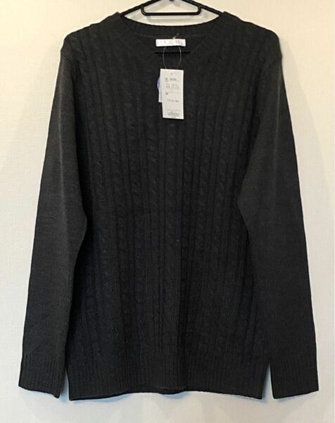 新品◆Vネックセーター ニット 洗えるニット グレー色