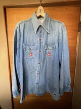 ◆リーバイス levi's◆デニムシャツ 70's 80's 刺繍入り 70年代 80年代 XL ハワイ 椰子の木 ハイビスカス_画像1