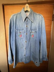 ◆リーバイス levi's◆デニムシャツ 70's 80's 刺繍入り 70年代 80年代 XL ハワイ 椰子の木 ハイビスカス