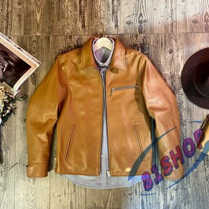 「81SHOP」ヴィンテージ復刻デザイン カウレザー シングルライダースジャケット キャメル 革ジャン カフェレーサー S～2XL