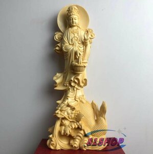 「81SHOP」観音菩薩 ★仏像 総檜材木彫り 観音立像 置物 精密彫刻 高さ30cm