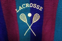 80's-90's Unknown LACROSSE ローゲージ アクリルニット セーター ラクロス ユース size L グリーン系 ストライプ柄_画像2