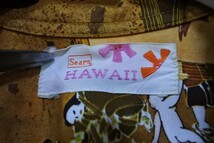 70's Sears HAWAII シアーズ ハワイ アロハシャツ ポリシャツ size M-L 和柄 総柄 漢字 枕草紙 ビンテージ_画像4