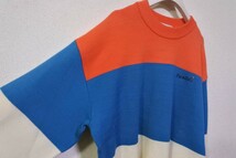 Paradiso パラディーゾ ウール ニット セーター size L オレンジ×ターコイズ×生成り 日本製 ゴルフ_画像3
