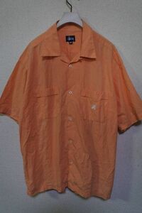 90's OLD STUSSY S/S Shirts size M USA製 オールド オープンカラーシャツ 紺タグ オレンジ系 チェック柄