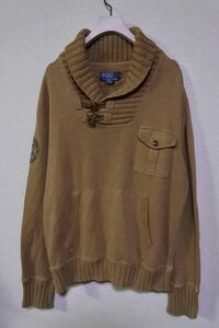 POLO RALPH LAUREN ショールカラー エルボーパッチ ニット切替 スウェット size L ベージュ クッキーパッチ