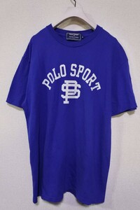 90's POLO SPORT College Tee size L ポロスポーツ Tシャツ 青白 ブルー カレッジロゴ