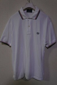 FRED PERRY Fred Perry short sleeves deer. . polo-shirt size M white tricolor made in Japan cotton 100%