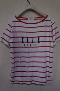 Elle Paris Marine Border T -Fish Cut -и размер Sew Le White x Red Logo Emelcodery